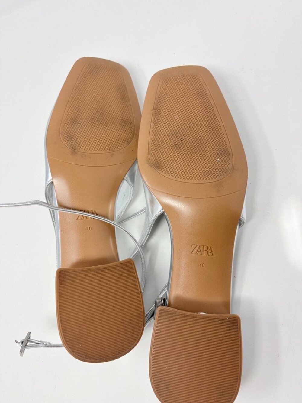 Zara Block Heel Ballerina Square Toe Slingback Heels Silver Size 40/9-9.5 - Picture 16 of 16